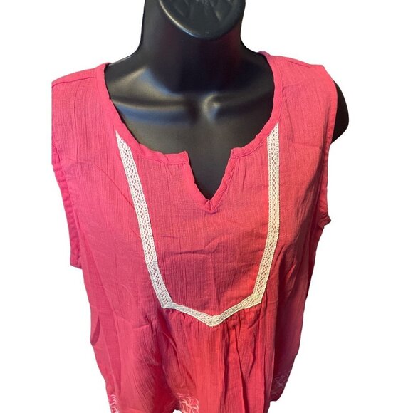 Caribbean Joe Pink Sleeveless Tunic Style Cotton Blouse Sz L - Picture 3 of 9